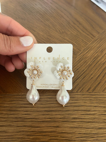 Flower & Baroque Pearl Drop Earrings