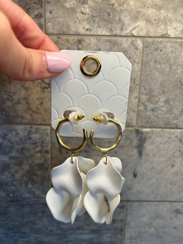 Gold Hoop & White Dangle Earrings
