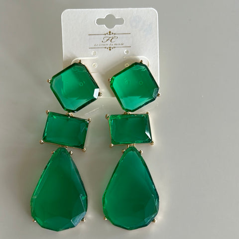 Geo Resin Green 3 Drop Earrings