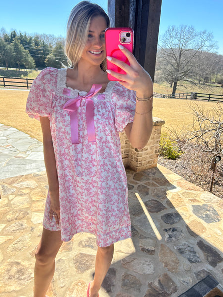 Joyful Bond Floral Mini Dress With Satin Bow