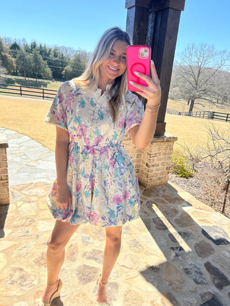 Eyelet Lace Floral Bubble Hem Mini Dress