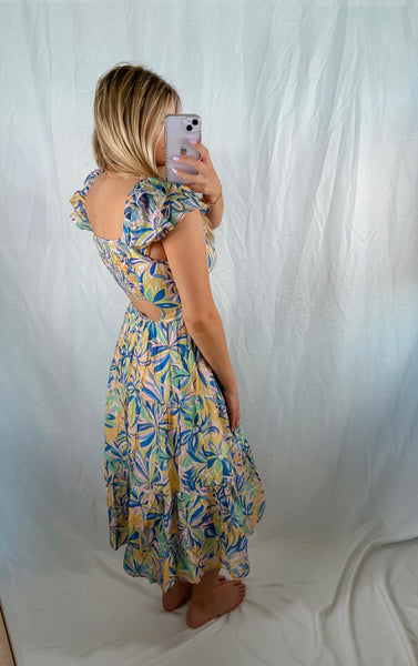 Whispering Muse Blue Floral Midi Dress