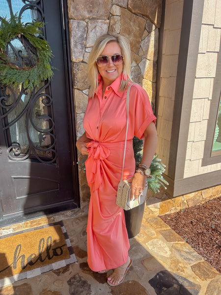 Date Night In Paris Button Down Dress