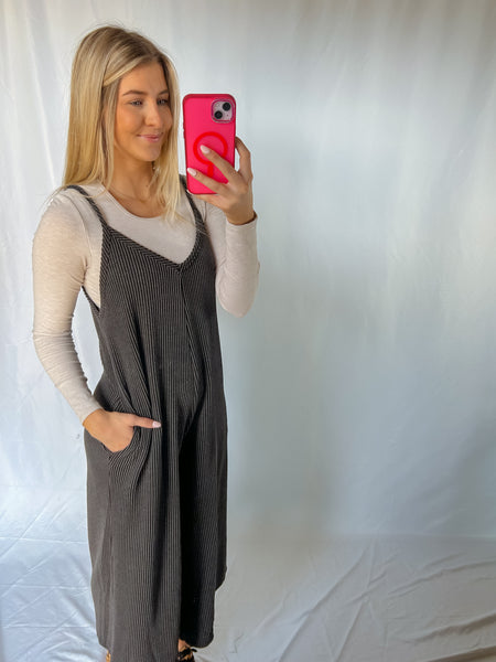 Black Wide Leg Textured Knit Jumpsuit