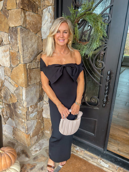 Flirty Frills Bow Detail Off The Shoulder Midi Dress