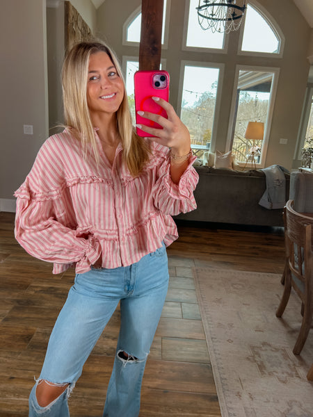 Sweet Embrace Blush Stripe Flowy Top