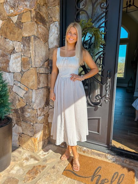OceanFront Views Striped Corset Detail Midi Dress