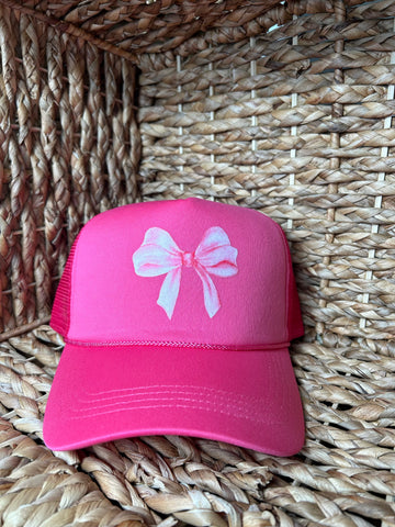 Hot Pink Trucker Hat With Pink Bow