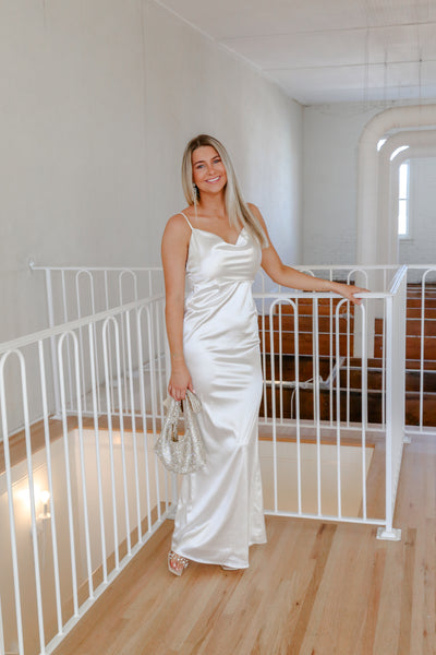 Event Ready 3D Flower Strap Satin Gown