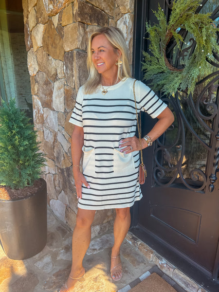 Casual Cream Stripe Knit Dress