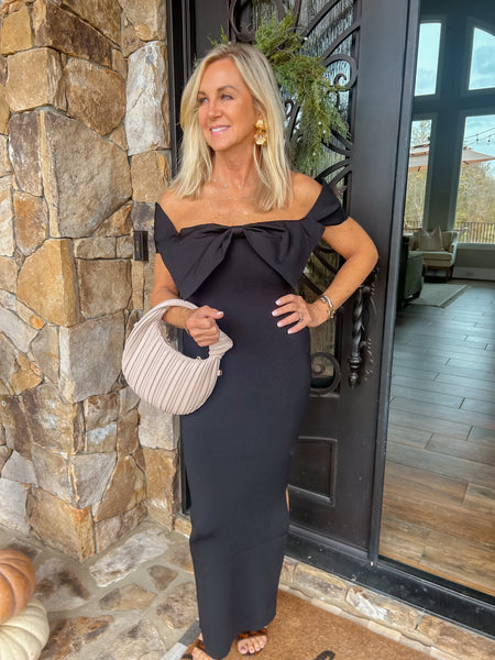 Flirty Frills Bow Detail Off The Shoulder Midi Dress