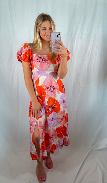 Honolulu Date Night Floral Midi Dress