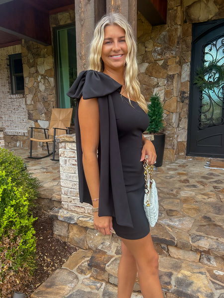 Flirty Frills One Shoulder Black Mini Dress