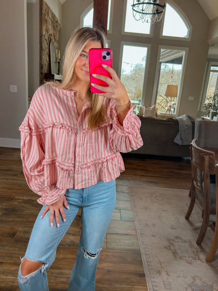 Sweet Embrace Blush Stripe Flowy Top