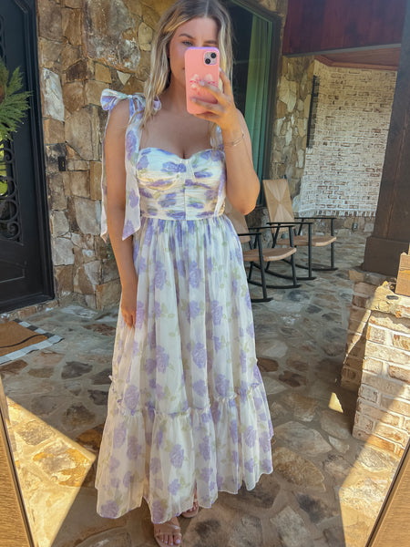 A Cause For Tea Lavender Floral Midi Dress