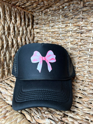 Black Trucker Hat With Pink Bow