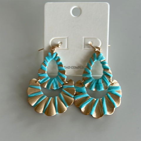 Wrapped Raffia & Hollow Turquoise Earrings