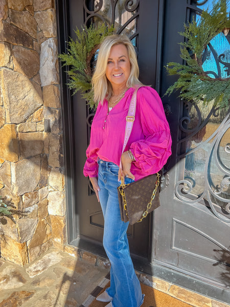 Cute Energy Pink Puff Sleeve Detail Blouse