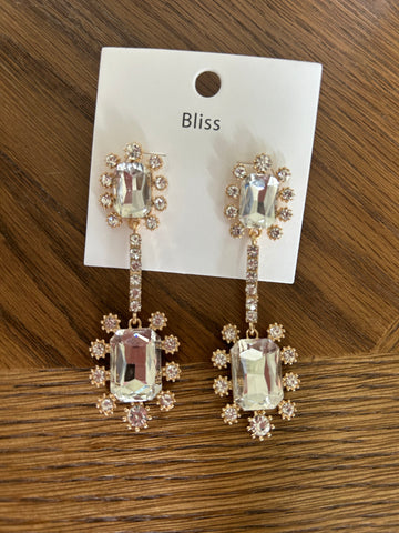 Jewel Link Drop Earrings Clear/Gold