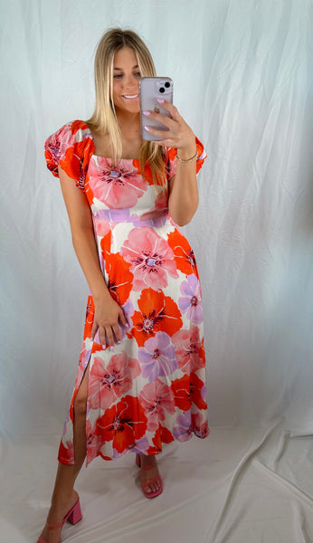 Honolulu Date Night Floral Midi Dress