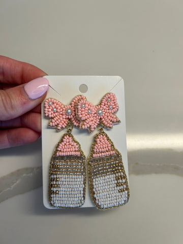 Pink Baby Girl Bottle Earrings