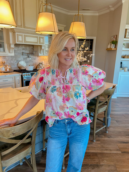 Feeling Good Floral Bubble Sleeve Blouse