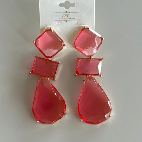 Geo Resin Fuchsia 3 Drop Earrings