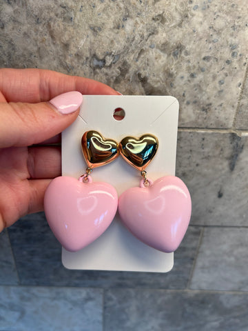 Gold & Pink Heart Earrings