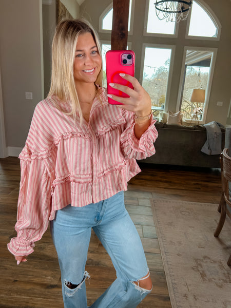Sweet Embrace Blush Stripe Flowy Top