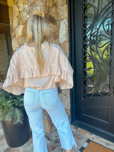 Turn The Page Button Down Back Frill Top