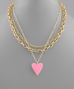 Pink Heart Color Coated Pendant Necklace