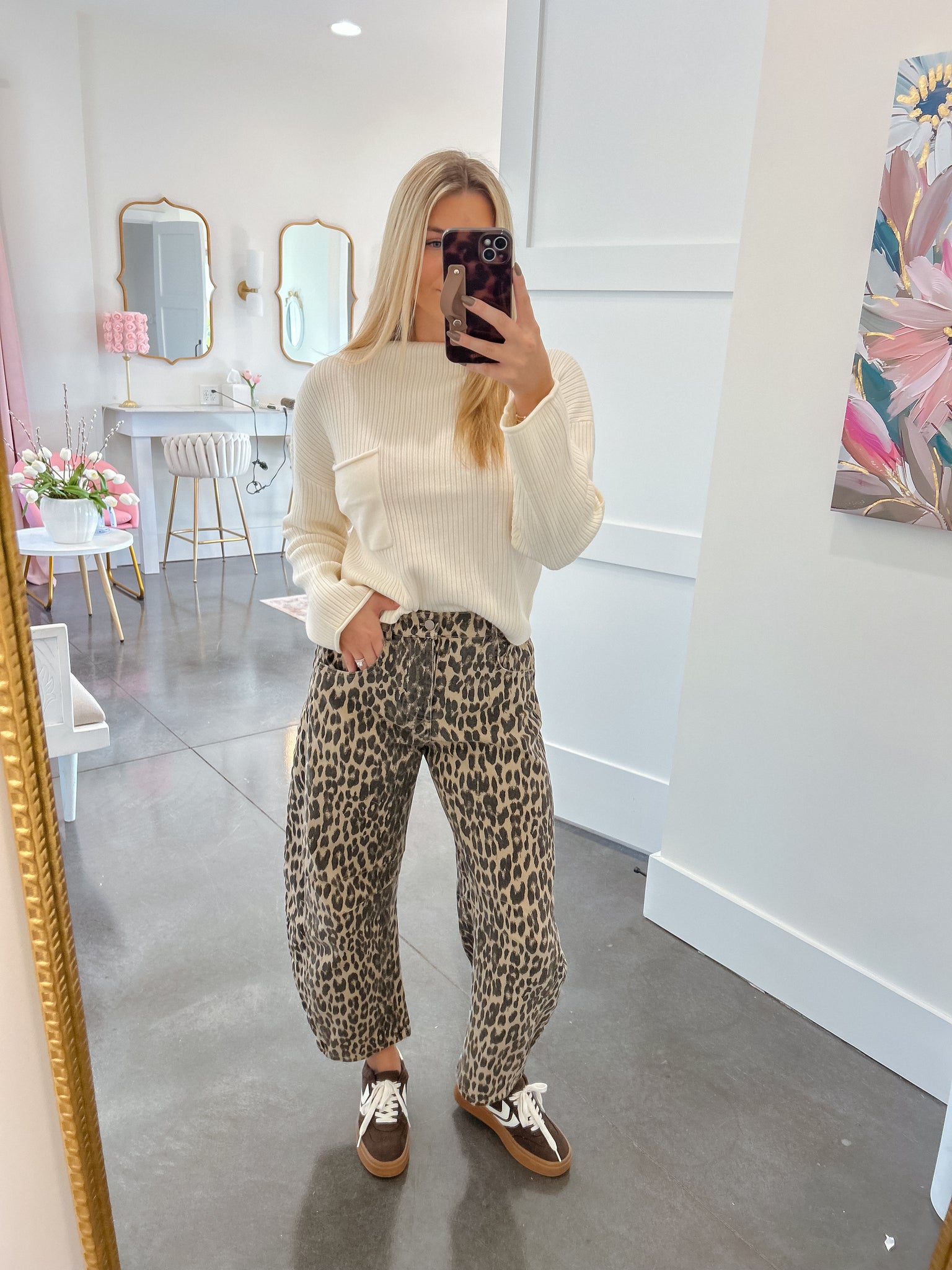 The Jenna Leopard Barrel Jeans