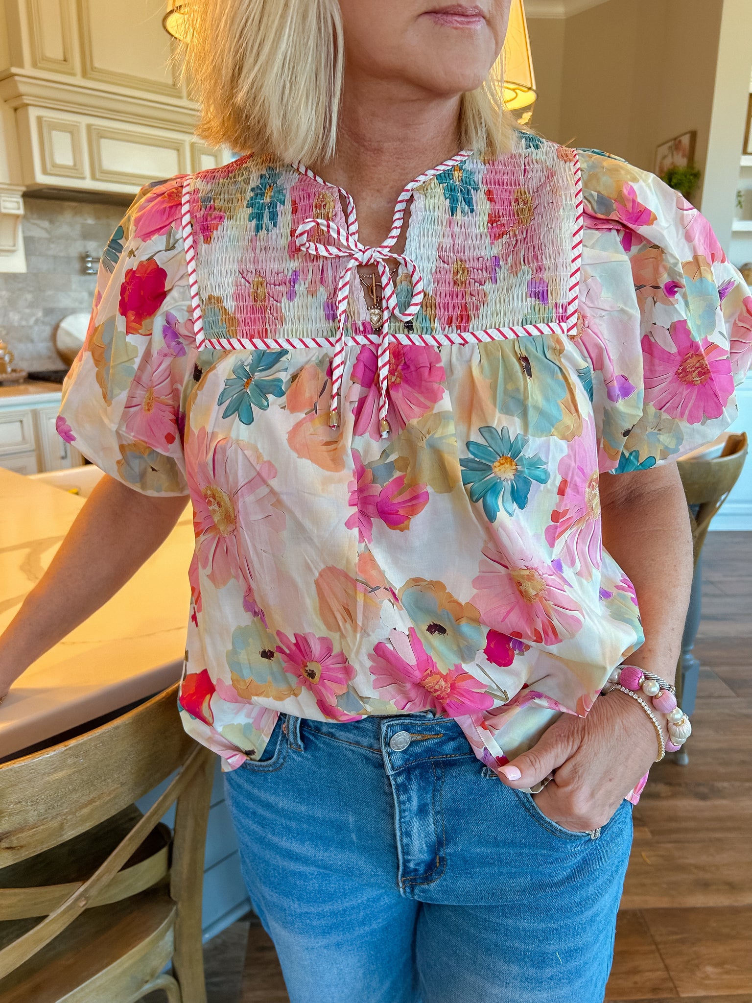 Feeling Good Floral Bubble Sleeve Blouse