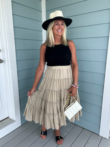 Simple Moment Tiered Taupe Skirt