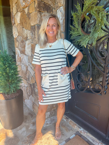 Casual Cream Stripe Knit Dress