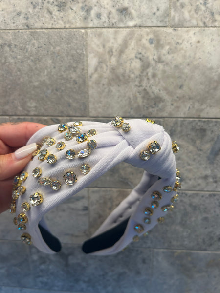 White Headband With Diamond Detail