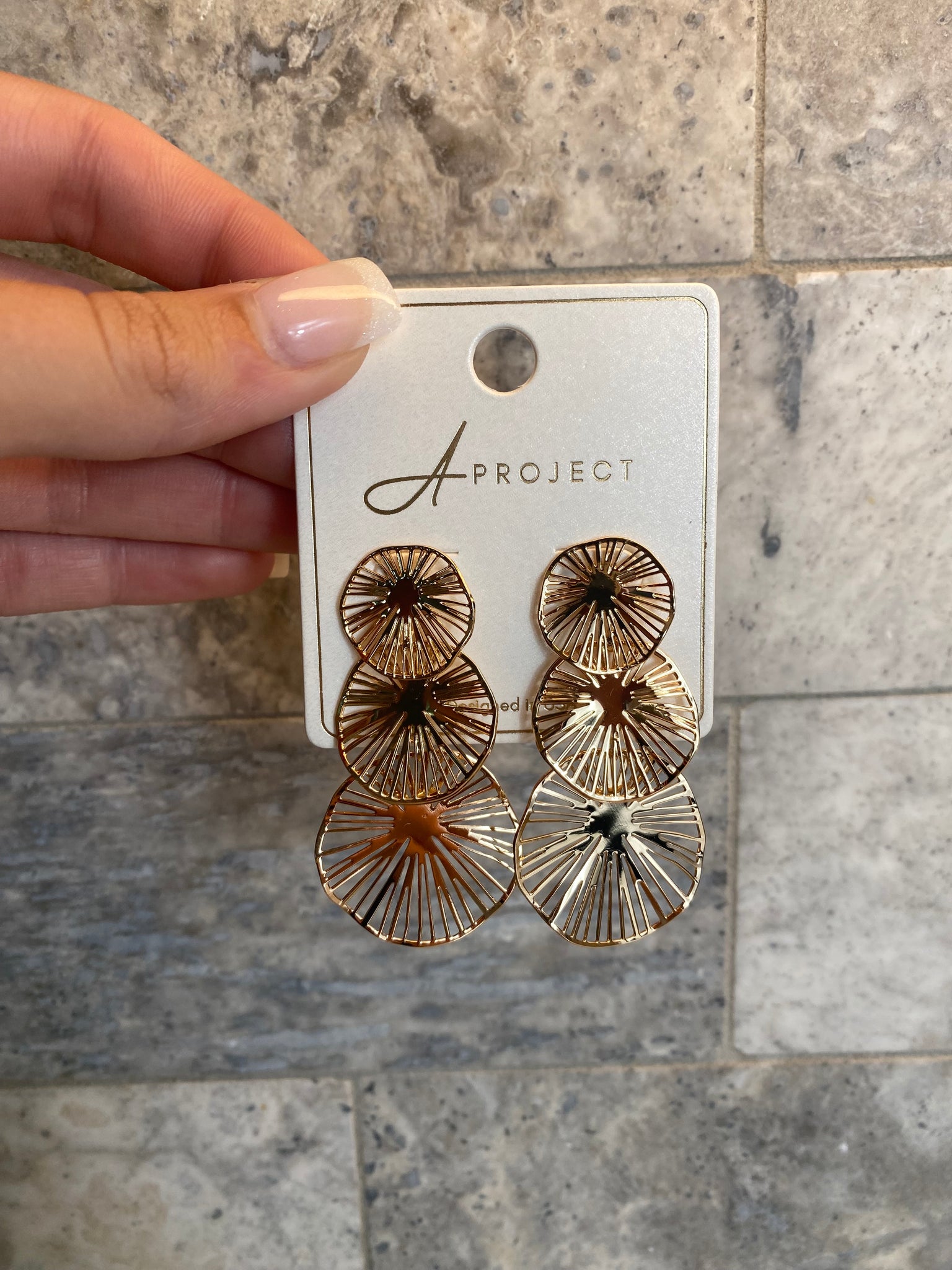 Gold 3 Tiered Circle Earrings