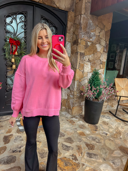 Candy Pink Cozy Fleece Hi-low Pullover