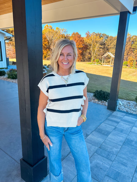 Autumn Charm Stripe Side Tie Knit Sweater