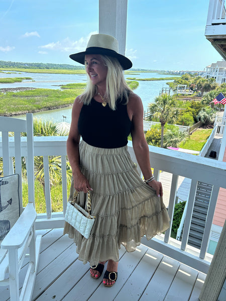 Simple Moment Tiered Taupe Skirt