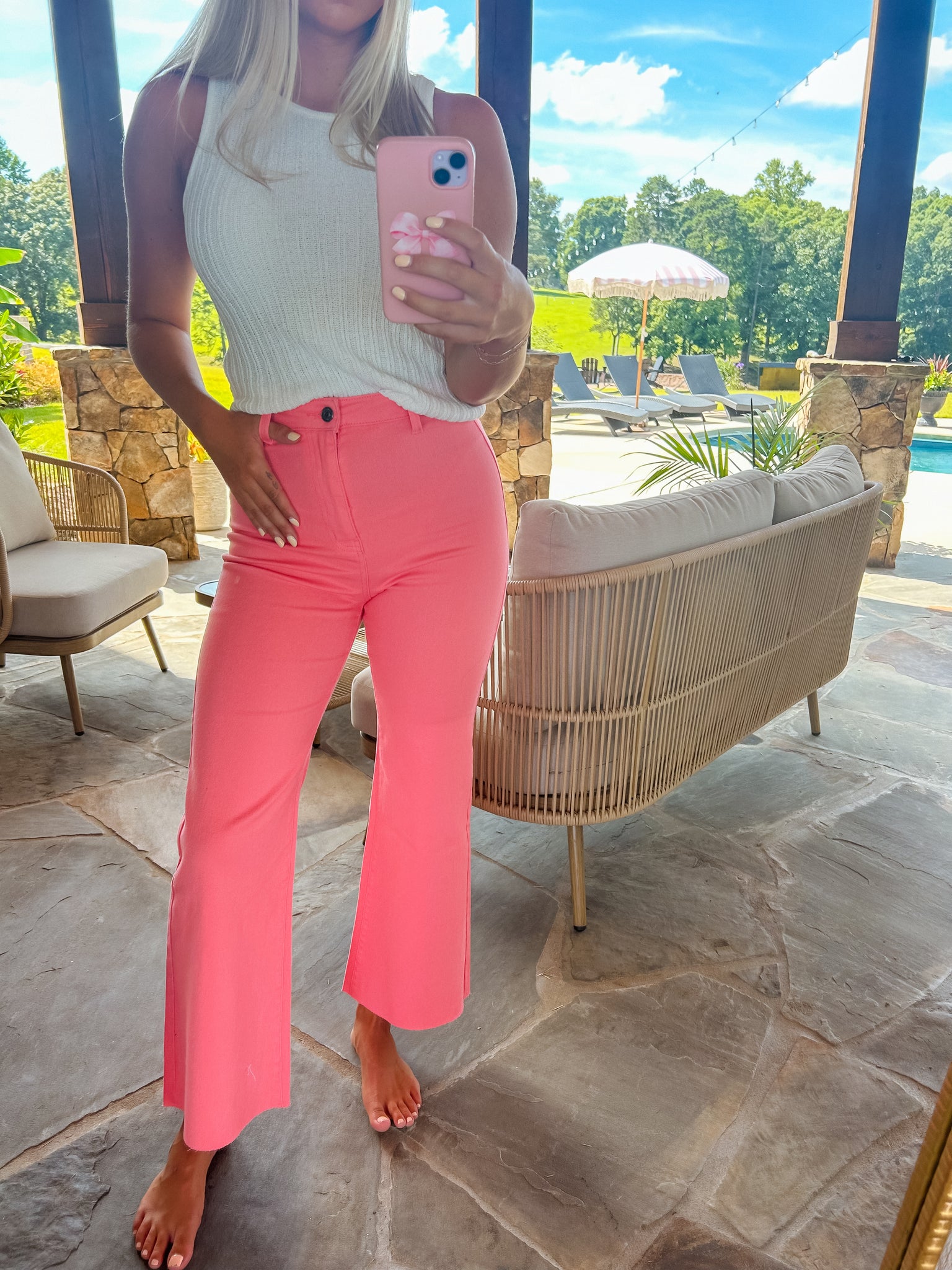 Flamingo Pink High Waisted Wide Leg Pants