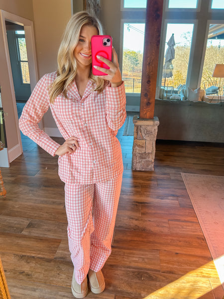 Pulling Heartstrings Pink Checker Pajama Set