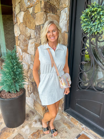 Ash Grey Scuba Collard Neck Mini Dress