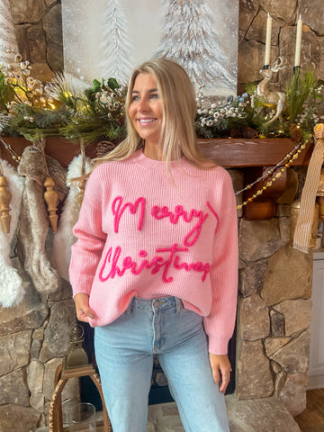 Merry Christmas Pink Tinsel Sweater