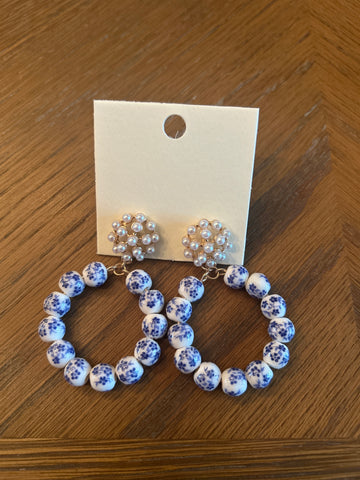 Blue Ceramic Ball Bead Earrings