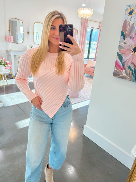 Cozy Retreat Ashmmetrical Hem Pink Sweater