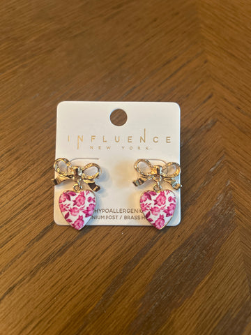 Pink Heart & Bow Earrings