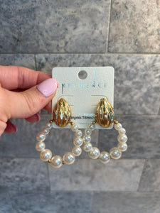 Gold Pearl Circle Earrings