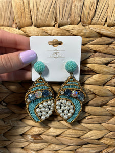 Multi Beaded Conch Shell Earrings