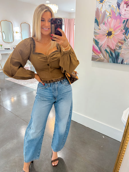 Chic Moment Brown Shirring Blouse